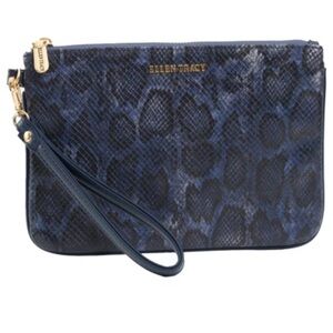 Ellen Tracy Navy Patterned Wristlet Clutch